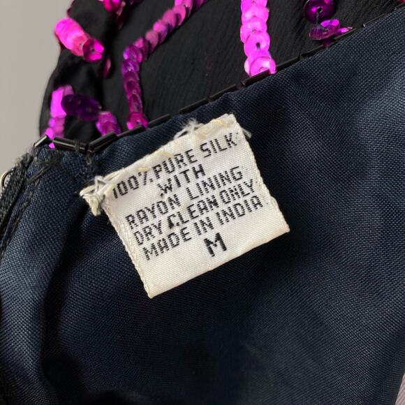 Vintage Silk & Sequin Short Sleeve Party Blouse Medium Cocktail NYE - Picture 5 of 8